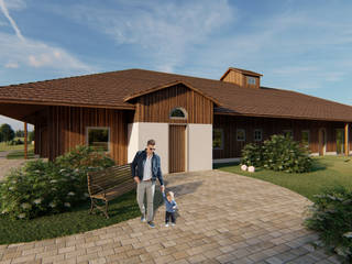 3D Visualisierung "Bauernhof - Kindergarten", Binder 3D Rendering Binder 3D Rendering Ruang Komersial Kayu Wood effect