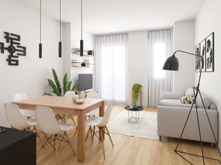 Rendering appartamento da ristrutturare, Simone Piccioni Simone Piccioni Modern Living Room