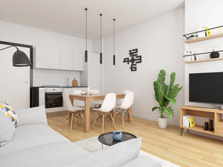 Rendering appartamento da ristrutturare, Simone Piccioni Simone Piccioni Modern Living Room