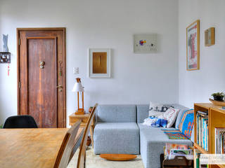Uma sala de estar vintage que o fascinará, Fábio Frutuoso Arquitetura Fábio Frutuoso Arquitetura Industriale Wohnzimmer Beton