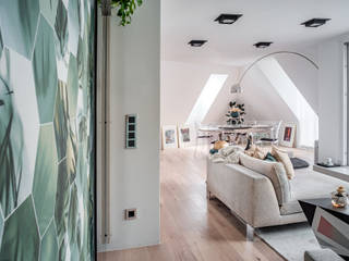 Rooftop Maisonette 160m², Vienna, Paddy Artist Design GmbH Paddy Artist Design GmbH Salones de estilo moderno Madera Acabado en madera