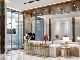 Luxury modern family villa in Dubai, Algedra Interior Design Algedra Interior Design モダンデザインの リビング