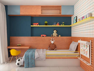 Quarto de menino, Michelle Madeu Arquitetura e Interiores Michelle Madeu Arquitetura e Interiores Moderne kinderkamers Hout Hout