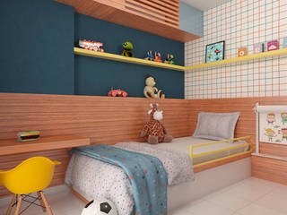 Quarto de menino, Michelle Madeu Arquitetura e Interiores Michelle Madeu Arquitetura e Interiores Moderne kinderkamers Hout Hout