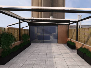 Infografía de instalación de Toldos animados, Selva Digital Selva Digital Balcones y terrazas de estilo moderno Aluminio/Cinc