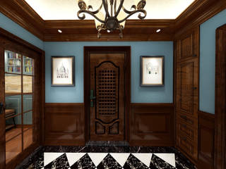 16坪英倫風情渡假屋, 西雅圖設計 西雅圖設計 Classic style corridor, hallway and stairs
