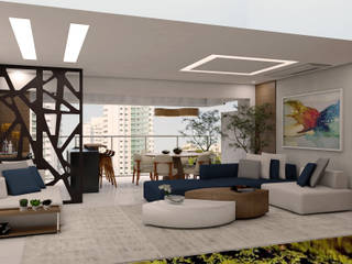 Projeto de Sala Integrada , Virna Carvalho Arquiteta Virna Carvalho Arquiteta Modern living room