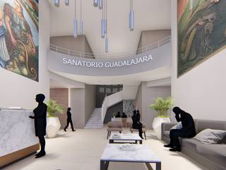 INTERIORES SANATORIO GUADALAJARA, Verde Lavanda Verde Lavanda Modern corridor, hallway & stairs