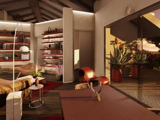 Un living dall’atmosfera Country-Chic, Teresa Romeo Architetto Teresa Romeo Architetto Ruang Keluarga Gaya Eklektik Kayu Red