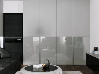 Black and White modern appartment, ANDO ANDO غرفة المعيشة