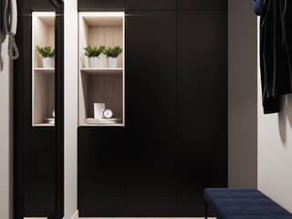 Simple modern appartment with grey kitchen, ANDO ANDO モダンスタイルの 玄関&廊下&階段