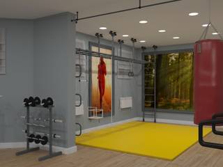 Интерьер домашнего фитнесс зала на цокольном этаже, Альберт Забаров Альберт Забаров Industrial style gym