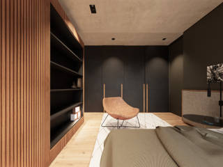Apartamento Neutro em Contrastes e Madeira, Saulo Magno Arquiteto Saulo Magno Arquiteto Спальня в стиле минимализм