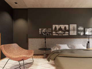 Apartamento Neutro em Contrastes e Madeira, Saulo Magno Arquiteto Saulo Magno Arquiteto 臥室 木頭 Grey