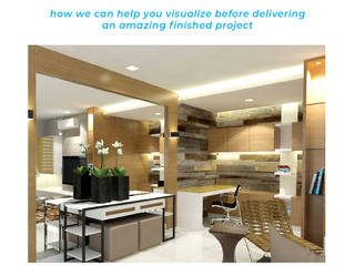 Render to Actual - Living room project, D3ID Design and Build D3ID Design and Build Modern Living Room Wood Brown
