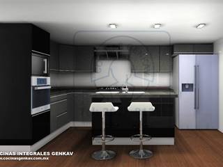 COCINA INTEGRAL EN MELAMINA Y ALTO BRILLO NEGRO , COCINAS INTEGRALES GENKAV COCINAS INTEGRALES GENKAV Built-in kitchens Quartz