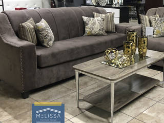 Sala café y mesa de centro de vidrio, Melissa Furniture Design Melissa Furniture Design Modern living room