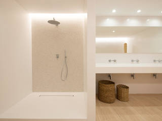 La elegancia y minimalismo de HI-MACS®, presentes en el nuevo showroom de Panelwork , HIMACS - LX Hausys HIMACS - LX Hausys Baños de estilo minimalista