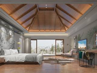 Kış Oteli Renderları, Melis Ergin İç Mimarlık Melis Ergin İç Mimarlık İskandinav Yatak Odası