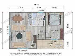 40 m² PREFABRİK KONUT, MAKRO PREFABRİK ÇELİK YAPI İNŞ. SAN. VE DIŞ TİC. LTD. ŞTİ. MAKRO PREFABRİK ÇELİK YAPI İNŞ. SAN. VE DIŞ TİC. LTD. ŞTİ. Збірні будинки