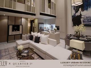 QUARTER 31 Luxury Urban Residences, บริษัท โกลบอล สปริง จำกัด บริษัท โกลบอล สปริง จำกัด Eklektik Oturma Odası