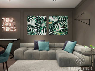 Трёхкомнатная квартира «Urban Jungle» в г. Москва, Мастерская дизайна Welcome Studio Мастерская дизайна Welcome Studio Living room