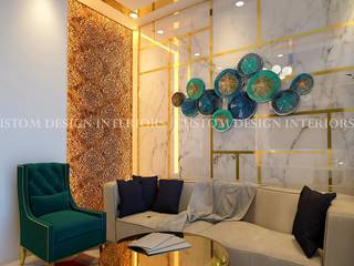 Living and Puja Unit Project- Mrs. Riya Ray's Luxurious Living with Puja Unit Interior | Patna | Custom Design Interiors Private Limited, CUSTOM DESIGN INTERIORS PVT. LTD. CUSTOM DESIGN INTERIORS PVT. LTD. Modern living room Marble