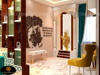 Living and Puja Unit Project- Mrs. Riya Ray's Luxurious Living with Puja Unit Interior | Patna | Custom Design Interiors Private Limited, CUSTOM DESIGN INTERIORS PVT. LTD. CUSTOM DESIGN INTERIORS PVT. LTD. Modern living room Marble