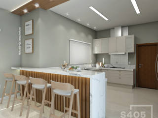 Cozinha em conceito aberto, STUDIO 405 - ARQUITETURA & INTERIORES STUDIO 405 - ARQUITETURA & INTERIORES ครัวสำเร็จรูป