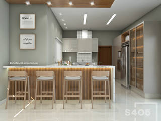 Cozinha em conceito aberto, STUDIO 405 - ARQUITETURA & INTERIORES STUDIO 405 - ARQUITETURA & INTERIORES ครัวบิลท์อิน