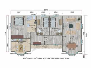 98 m² PREFABRİK KONUT, MAKRO PREFABRİK ÇELİK YAPI İNŞ. SAN. VE DIŞ TİC. LTD. ŞTİ. MAKRO PREFABRİK ÇELİK YAPI İNŞ. SAN. VE DIŞ TİC. LTD. ŞTİ. منزل جاهز للتركيب