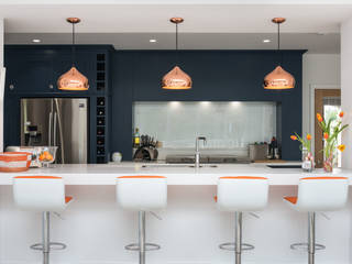 Bespoke hand painted kitchen in Navy and Grey with Copper and orange highlights by Christopher Howard , Christopher Howard Christopher Howard Ankastre mutfaklar