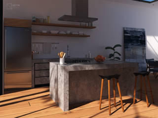 Muro Pantalla - Diseño - Visualizaciones 3d , studio beton42 arquitectos studio beton42 arquitectos Cocinas pequeñas Concreto