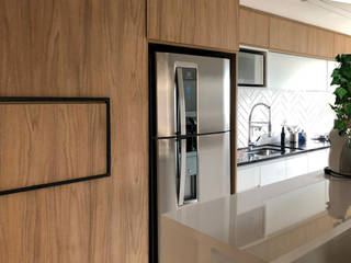 Sala de estar e cozinha, Juliana Damasio Arquitetura Juliana Damasio Arquitetura Modern kitchen Wood Wood effect