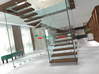 Scala a giorno a sbalzo Mod.Glam Wood E-Glass, Italian Fashion Stairs Italian Fashion Stairs Сходи