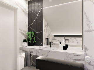 Projekt łazienki na poddaszu, Wkwadrat Architekt Wnętrz Toruń Wkwadrat Architekt Wnętrz Toruń Modern bathroom Marble