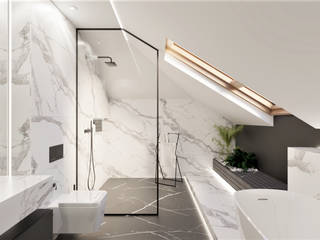 Projekt łazienki na poddaszu, Wkwadrat Architekt Wnętrz Toruń Wkwadrat Architekt Wnętrz Toruń Moderne Badezimmer Marmor