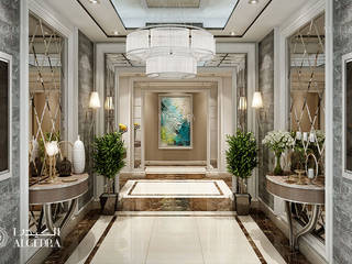 Luxury villa entrance interior design in Dubai, Algedra Interior Design Algedra Interior Design Modern Corridor, Hallway and Staircase