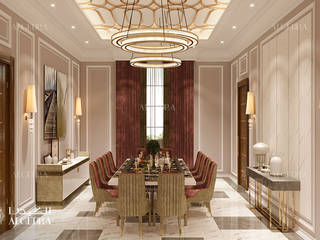 Villa dining room design in Dubai, Algedra Interior Design Algedra Interior Design モダンデザインの ダイニング