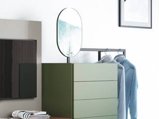 Moderne Novamobili Easy 9 Kommode mit Garderobe und TV Paneel, Livarea Livarea Minimalist bedroom Chipboard Green