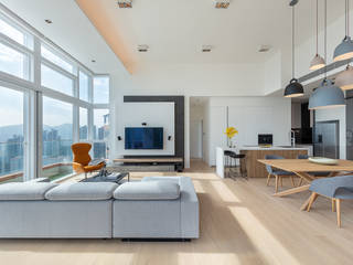 A Mid-Summer Penthouse - Fo Tan, Hong Kong, Grande Interior Design Grande Interior Design Вітальня Сірий