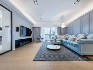 Savouring Elegance Stylish Blooming - Carnation Court, Hong Kong, Grande Interior Design Grande Interior Design Classic style living room Blue