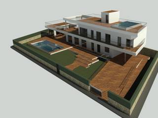 PROYECTO PARA VIVIENDA UNIFAMILIAR CON PISCINA EN CAP D’ES MORO (SANTANYÍ-MALLORCA), BONFILL INGENIERÍA, ARQUITECTURA Y PAISAJE S.L. BONFILL INGENIERÍA, ARQUITECTURA Y PAISAJE S.L. منزل عائلي صغير أسمنت