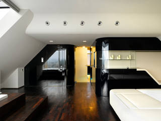 House F Najjar - Najjar Architekten Modern style bedroom Solid Wood Black Villa im Raum Stuttgart , Architekten Stuttgart, visionäre Villa,Luxuriöser Innenraum