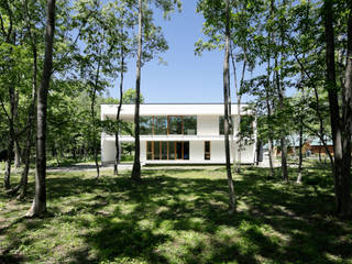 063大町青木湖Yさんの家 atelier137 ARCHITECTURAL DESIGN OFFICE 一戸建て住宅 ガラス 白色