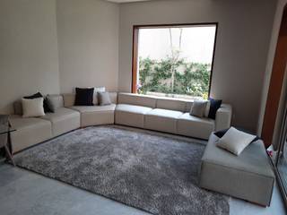 Sala Fresh con Puff & Cortinas, ACY Diseños & Muebles ACY Diseños & Muebles Salon moderne Cuir Gris