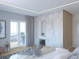 2х-комнатная квартира, ХЛОПОК дизайн-студия ХЛОПОК дизайн-студия Спальня в скандинавском стиле
