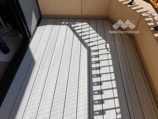 【地中海風格陽台—白色木地板】, 新綠境實業有限公司 新綠境實業有限公司 Balcony Wood-Plastic Composite