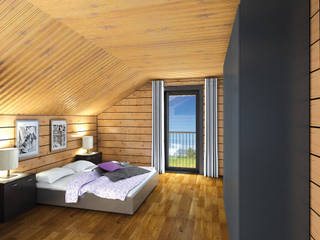 Wohnhaus "Sölden", THULE Blockhaus GmbH - Ihr Fertigbausatz für ein Holzhaus THULE Blockhaus GmbH - Ihr Fertigbausatz für ein Holzhaus Schlafzimmer im Landhausstil Holz Braun