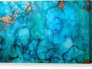 Abstract Canvas Artwork Fluid Art Painting , Alcohol ink Art, Elegant Wall Decor Canvas Blue and Copper Home Decor Canvas Gift, Relaxing Office Wall Art " PONDBREAK" by artist Holly Anderson, Holly Anderson Fine Art Holly Anderson Fine Art Other spaces Cotton Red